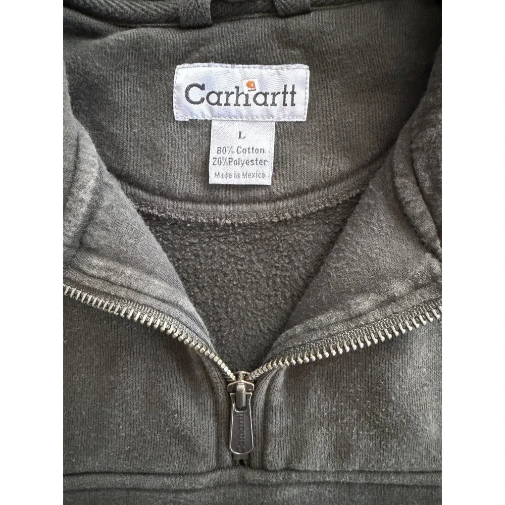 Carhartt Quarter Zip Pullover Sweatshirt Mens L Green 80/20 Cotton